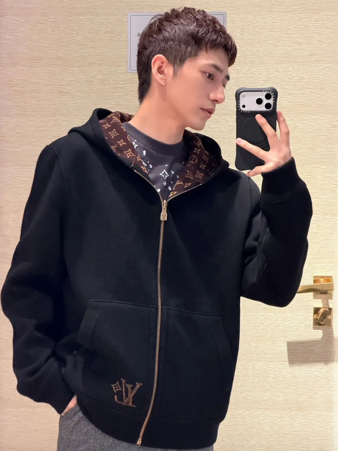 Louis Vuitton/Louis Vuitton 25Fw double-sided presbyopic hooded knitted jacket